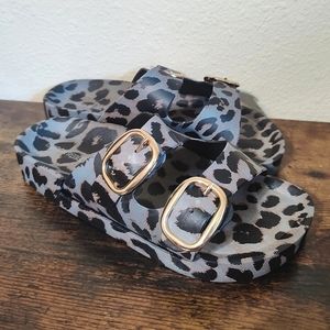 ASOS Wide Fit Double Buckle Leopard Footbed Sandals